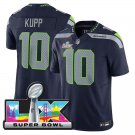 men's & kids Seattle Seahawks 10 Cooper Kupp Jersey Navy 2026 Super Bowl LX Patch Limited Football