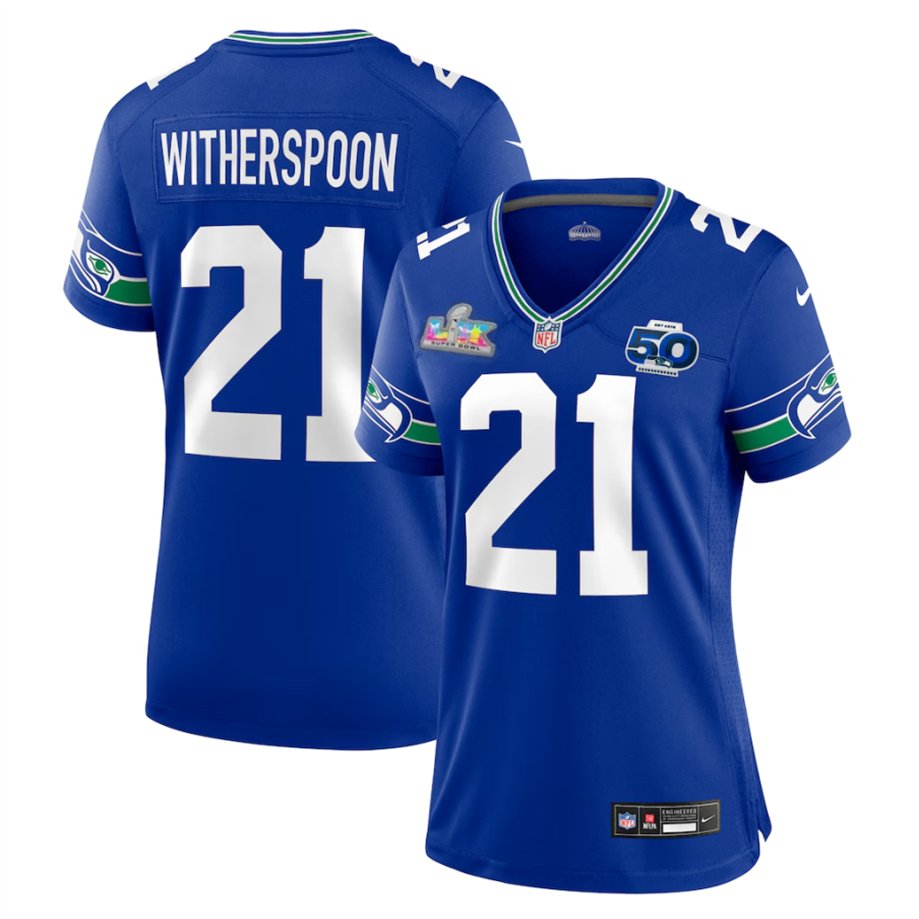women's Seattle Seahawks 21 Devon Witherspoon Jersey Royal 2026 Super Bowl LX & 50th Season
