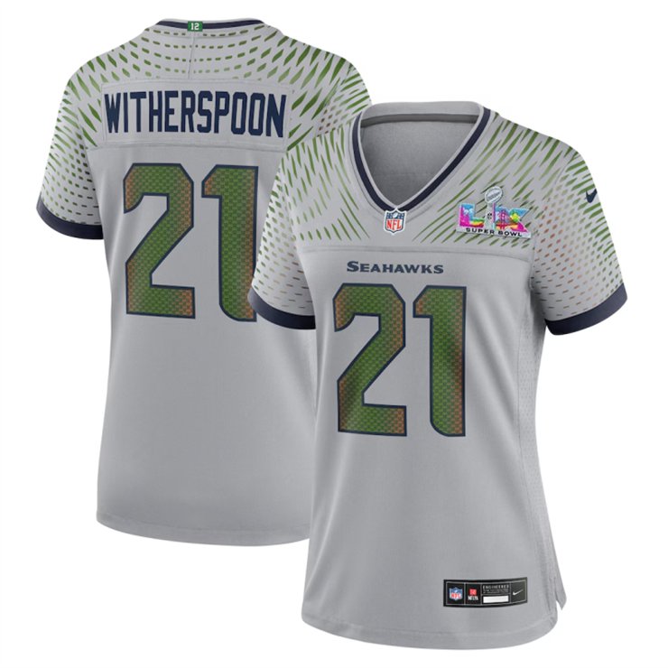 women's Seattle Seahawks 21 Devon Witherspoon Jersey Grey 2026 Super Bowl LX Patch Limited Football