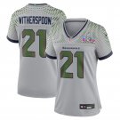women's Seattle Seahawks 21 Devon Witherspoon Jersey Grey 2026 Super Bowl LX Patch Limited Football