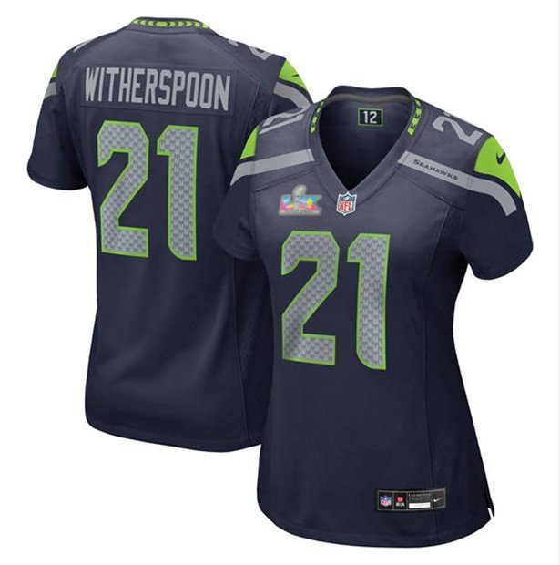 women's Seattle Seahawks 21 Devon Witherspoon Jersey Navy 2026 Super Bowl LX Patch Limited Football