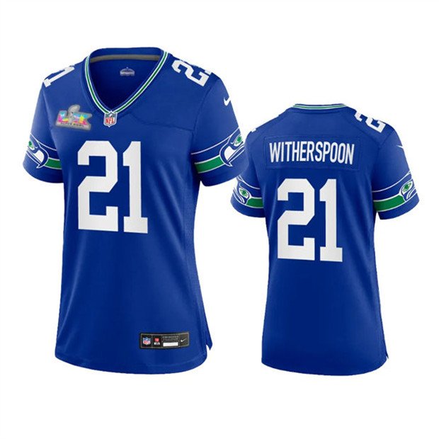 women's Seattle Seahawks 21 Devon Witherspoon Jersey Royal 2026 Super Bowl LX Patch Limited Football