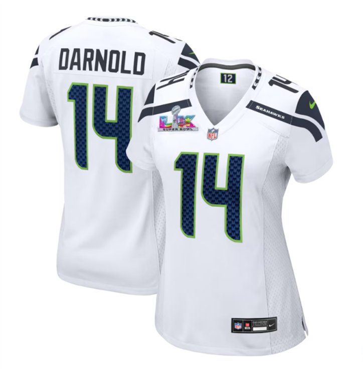 women's Seattle Seahawks 14 Sam Darnold Jersey White 2026 Super Bowl LX Patch Limited Football