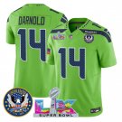 men's & kids Seattle Seahawks 14 Sam Darnold Jersey Green Super Bowl LX and 250th Anniversary Patch
