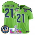 men's & kids Seahawks 21 Devon Witherspoon Jersey Green Super Bowl LX and 250th Anniversary Patch