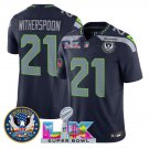 men's & kids Seahawks 21 Devon Witherspoon Jersey Navy Super Bowl LX and 250th Anniversary Patch