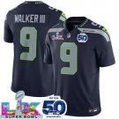 men's & kids Seattle Seahawks 9 Kenneth Walker III Jersey Navy Super Bowl LX & 50th Season Patch