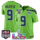 men's & kids Seahawks 9 Kenneth Walker III Jersey Green Super Bowl LX and 50th Season & USA 250'