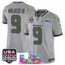 men's & kids Seahawks 9 Kenneth Walker III Jersey Grey Super Bowl LX and 50th Season & USA 250'