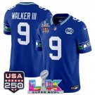men's & kids Seahawks 9 Kenneth Walker III Jersey Royal Super Bowl LX and 50th Season & USA 250'