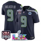 men's & kids Seahawks 9 Kenneth Walker III Jersey Navy Super Bowl LX and 50th Season & USA 250'