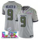 men's & kids Seattle Seahawks 9 Kenneth Walker III Jersey Grey 2026 Super Bowl LX Patch Football