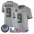men's & kids Seahawks 9 Kenneth Walker III Jersey Grey Super Bowl LX and 250th Anniversary Patch