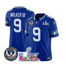 men's & kids Seahawks 9 Kenneth Walker III Jersey Royal Super Bowl LX and 250th Anniversary Patch