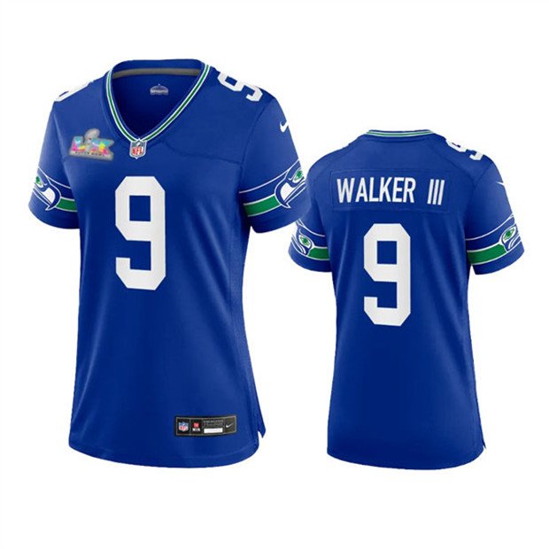 women's Seattle Seahawks 9 Kenneth Walker III Jersey Royal 2026 Super Bowl LX Patch Limited Football