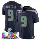 men's & kids Seattle Seahawks 9 Kenneth Walker III Jersey Navy 2026 Super Bowl LX Patch Football