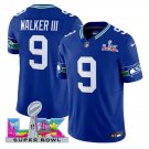 men's & kids Seattle Seahawks 9 Kenneth Walker III Jersey Royal 2026 Super Bowl LX Patch Football