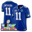 men's & kids Seahawks 11 Jaxon Smith-Njigba Jersey Royal 2026 Super Bowl LX & 50th Season Patch