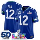 men's & kids Seattle Seahawks 12 Fan Jersey Royal 2026 Super Bowl LX Game & 50th Season Patch