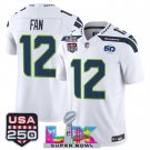 men's & kids Seattle Seahawks 12 Fan Jersey White 2026 Super Bowl LX and 50th Season & USA 250'