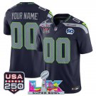 men's & kids Seahawks 00 Custom name number Jersey Navy Super Bowl LX and 50th Season & USA 250'