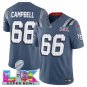 men's & kids New England Patriots 66 Will Campbell Jersey Blue Rivalries 2026 Super Bowl LX Patch