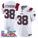 men's & kids New England Patriots 38 Rhamondre Stevenson Jersey White 2026 Super Bowl LX Patch