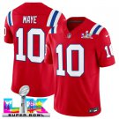 men's & kids New England Patriots 10 Drake Maye Jersey Red 2026 Super Bowl LX Game Patch Football