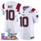 men's & kids New England Patriots 10 Drake Maye Jersey White 2026 Super Bowl LX and C Patch Football