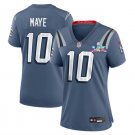 women's New England Patriots 10 Drake Maye Jersey Blue 2026 Super Bowl LX Patch Limited Football