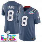 men's & kids New England Patriots 8 Stefon Diggs Jersey Blue 2026 Super Bowl LX Game Patch Football