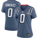 women's New England Patriots 0 Christian Gonzalez Jersey Blue 2026 Super Bowl LX Game Patch Football