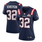 women's New England Patriots 32 TreVeyon Henderson Jersey Navy 2026 Super Bowl LX Patch Football