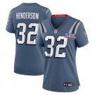 women's New England Patriots 32 TreVeyon Henderson Jersey Blue 2026 Super Bowl LX Patch Football