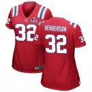 women's New England Patriots 32 TreVeyon Henderson Jersey Red 2026 Super Bowl LX Patch Football