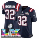 men's & kids New England Patriots 32 TreVeyon Henderson Jersey Navy 2026 Super Bowl LX Game Patch