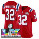 men's & kids New England Patriots 32 TreVeyon Henderson Jersey Red 2026 Super Bowl LX Game Patch