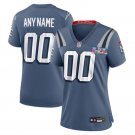 women's New England Patriots 00 Custom name number Jersey Blue 2026 Super Bowl LX Patch Football