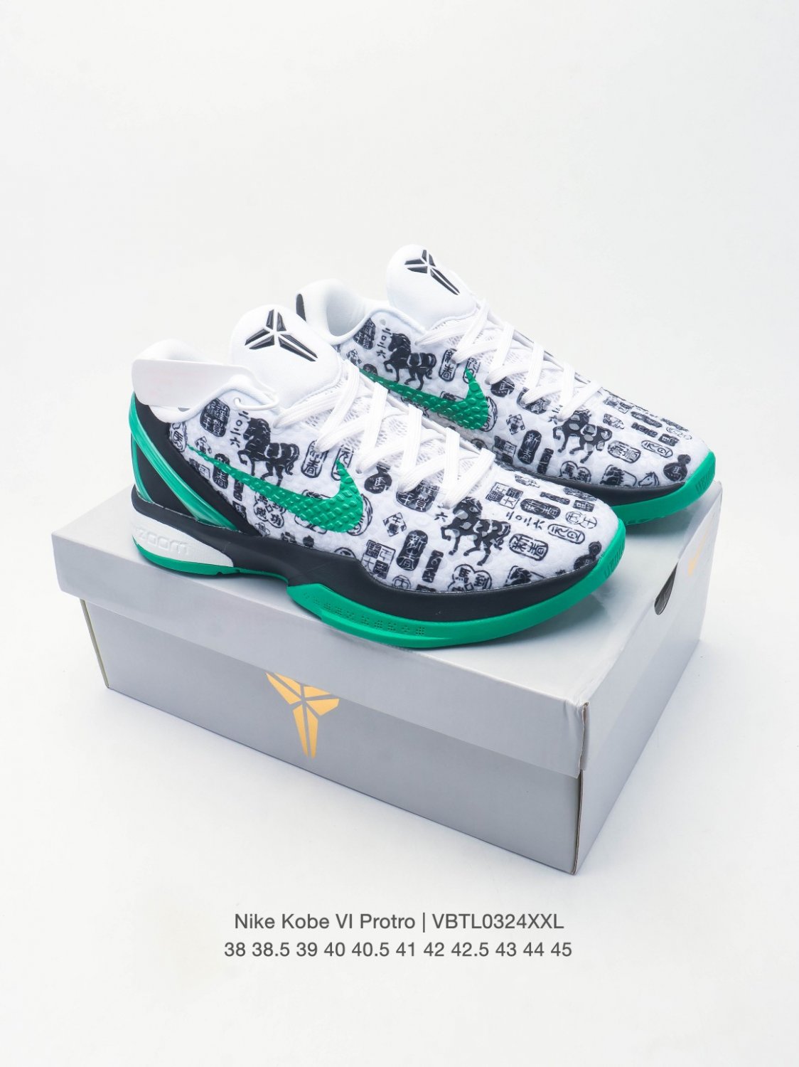 unisex size NK Kobe Bryant six VI Protro GREEN BLACK CNY combat basketball sneakers with shoes box
