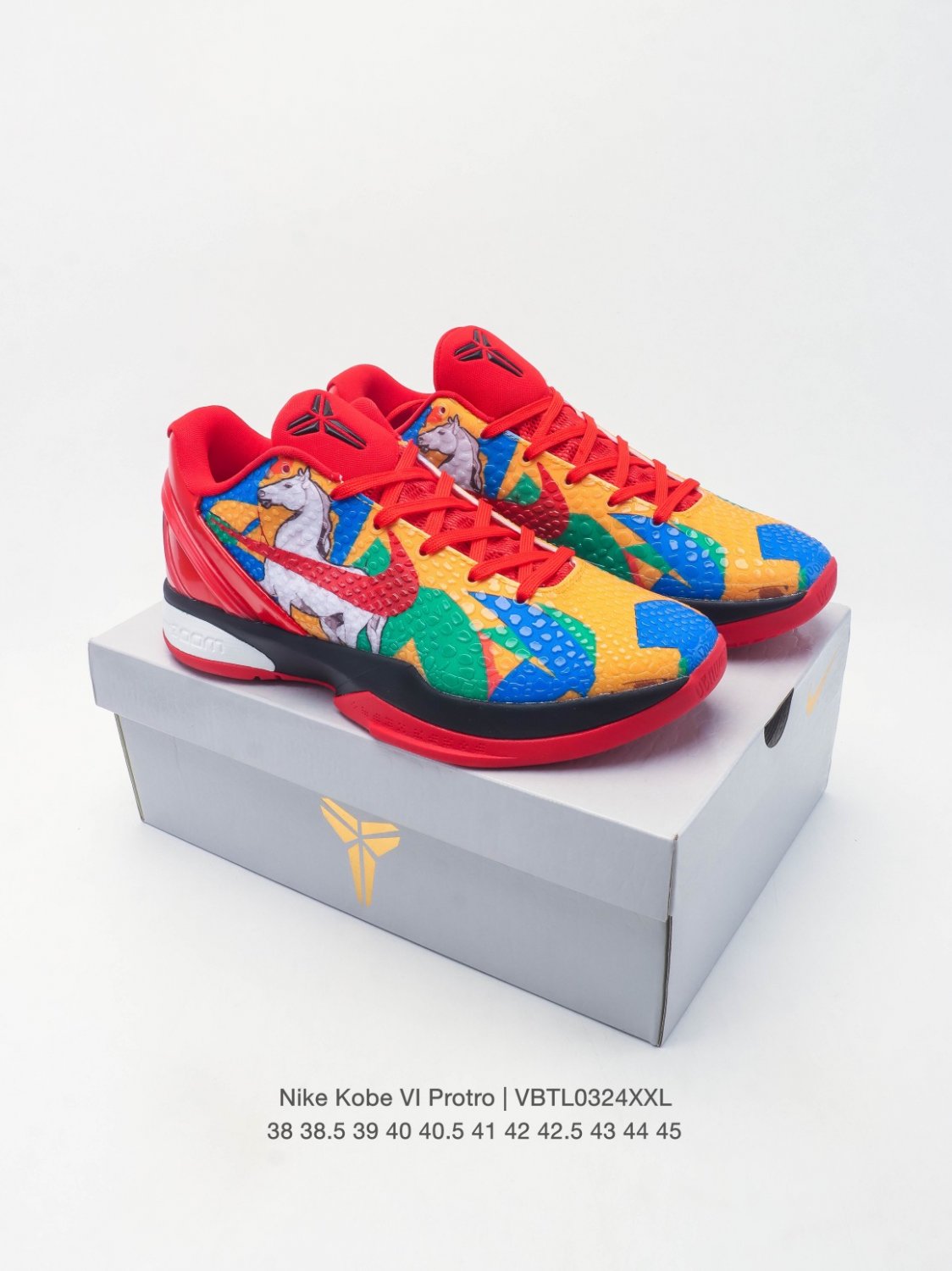 unisex size NK Kobe Bryant six VI Protro red multi-color combat basketball sneakers with shoes box