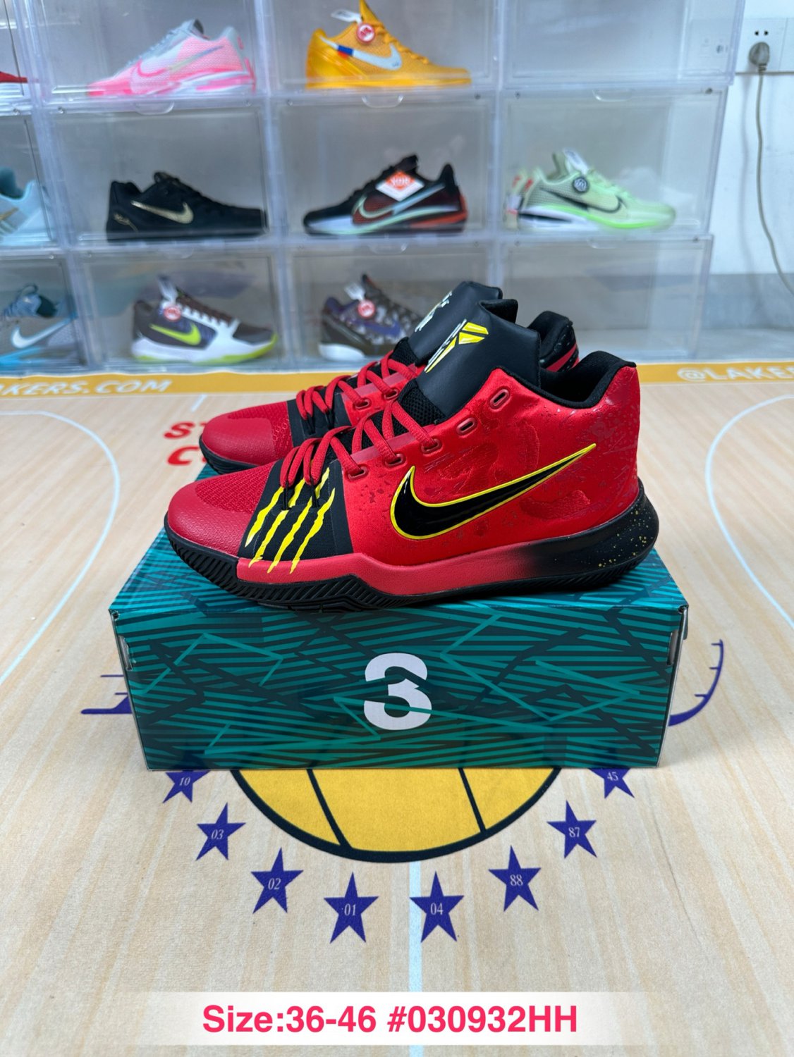 men's kyrie irving III red bruce lee combat basketball sneakers with shoes box