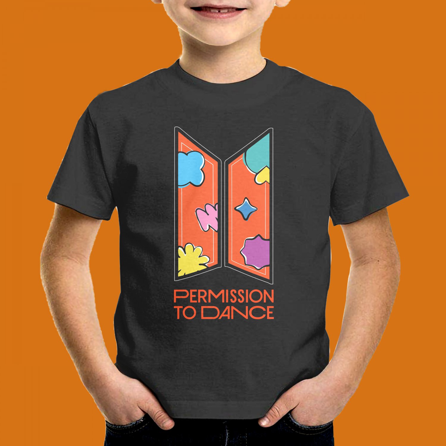 FOR KIDS BTS PERMISSION TO DANCE ON STAGE FRONT BLACK TEE SHIRT M04