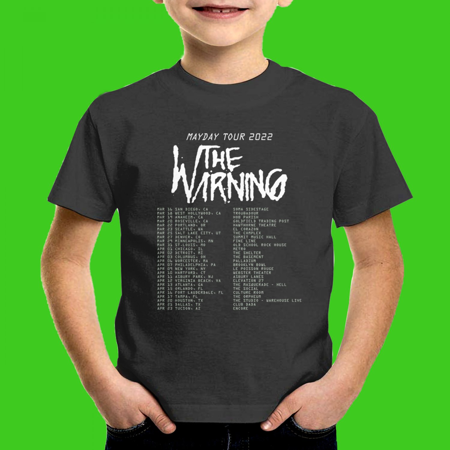 FOR KIDS THE WARNING MAYDAY TOUR DATES 2022 FRONT BLACK TEE SHIRT M01