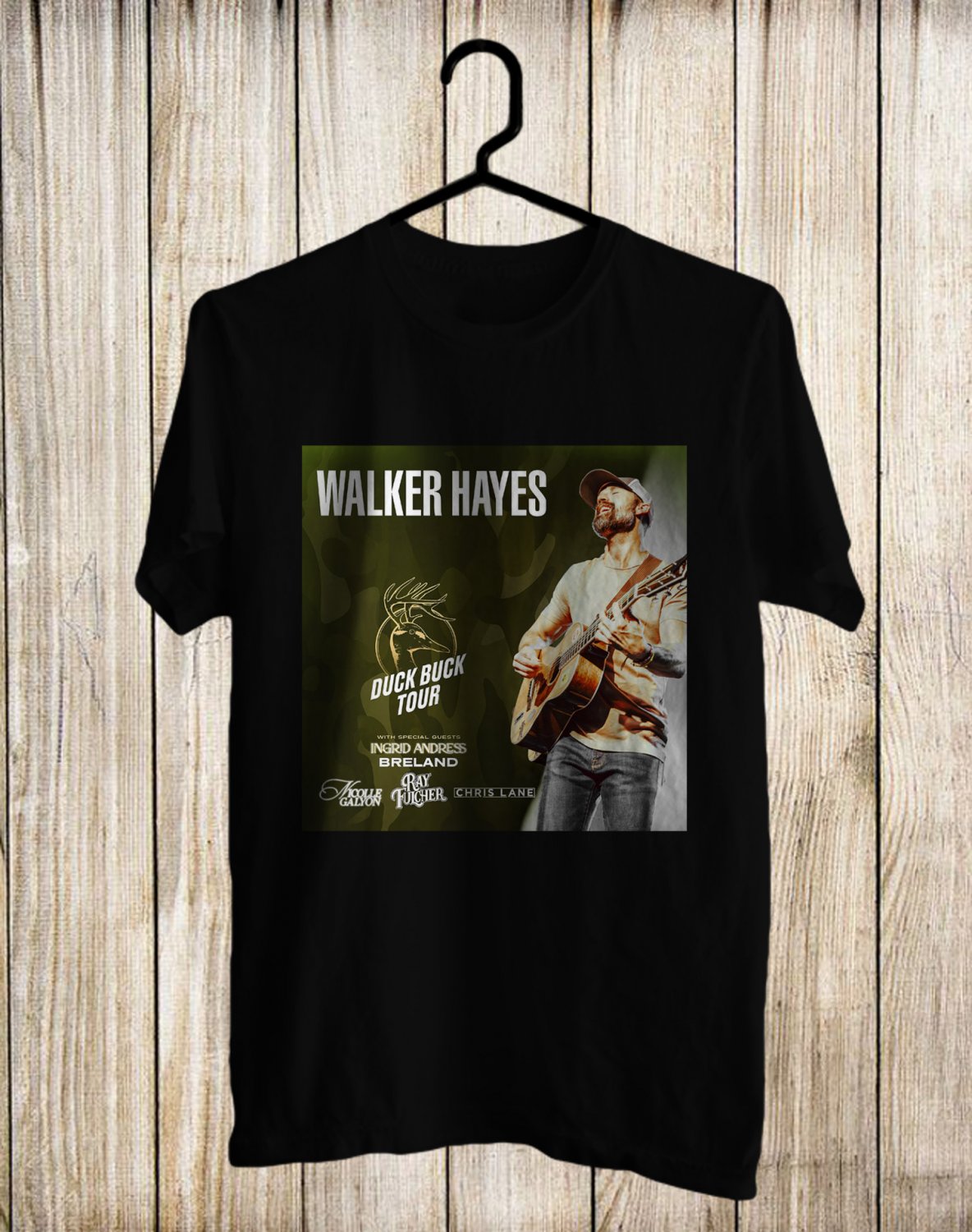 KIDS AND ADULT WALKER HAYES DUCK BUCK USA TOUR 2023 FRONT BLACK TEE M01