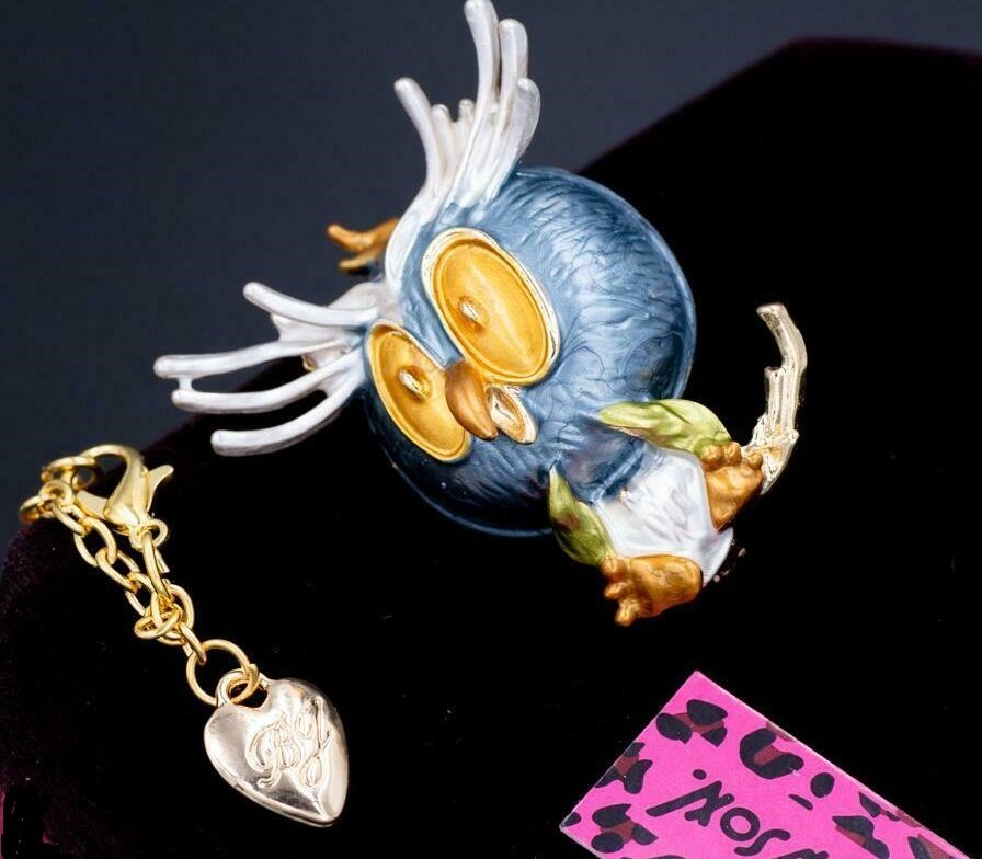 Betsey Johnson  Rhinestone Crystal Owl Pendant Necklace