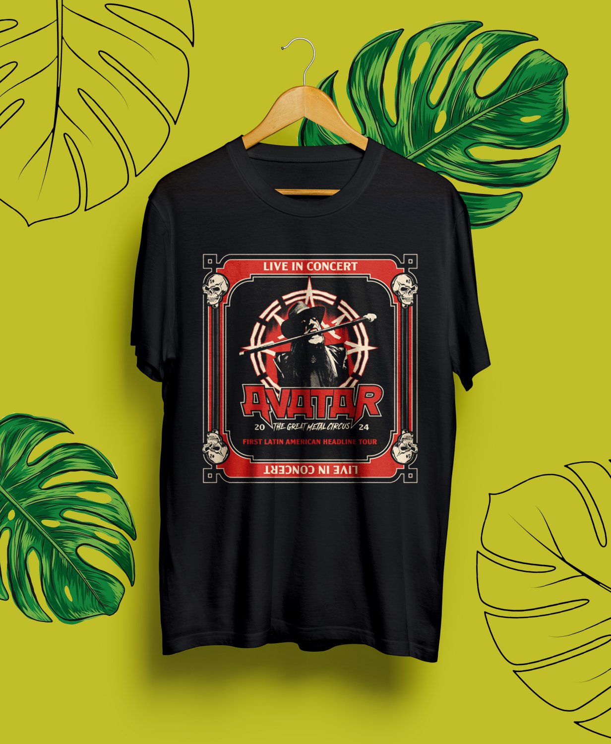 AVATAR THE GREAT METAL CIRCUS LATIN AMERICA TOUR 2024.AVATAR TOUR.UNISEX FRONT BLACK TEE CS81