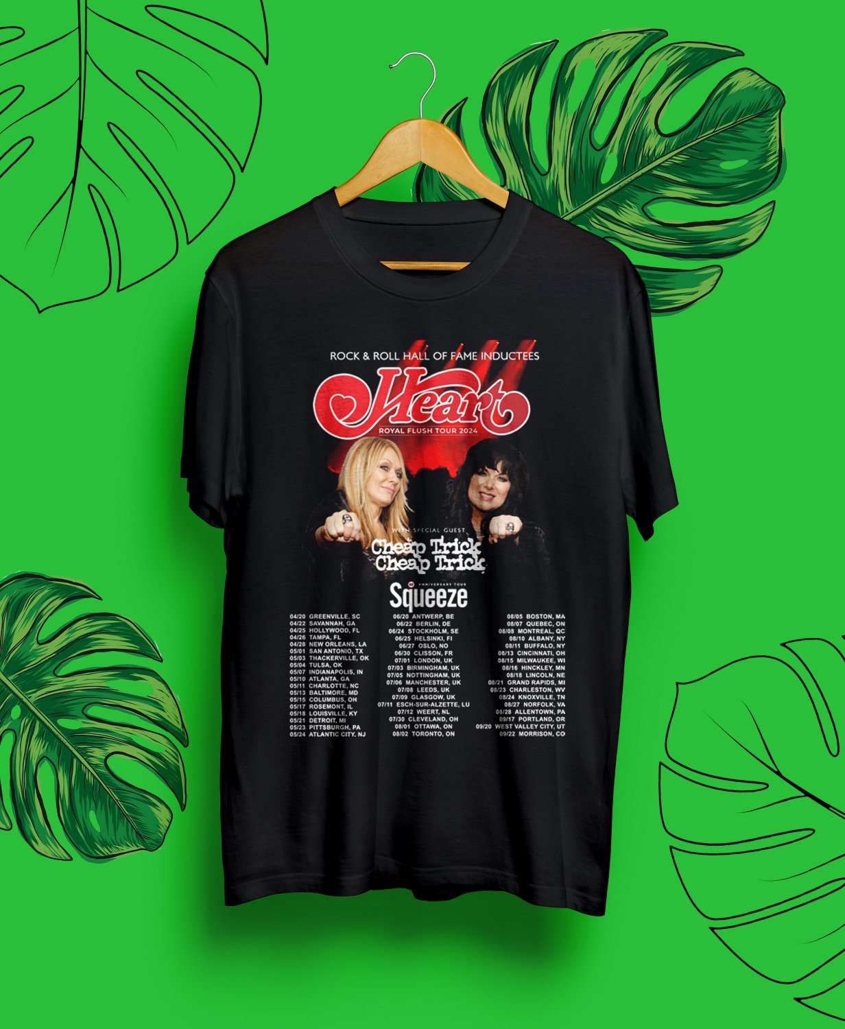 HEART ROYAL FLUSH WORLD TOUR DATE 2024.HEART TOUR.UNISEX FRONT BLACK TEE CS81
