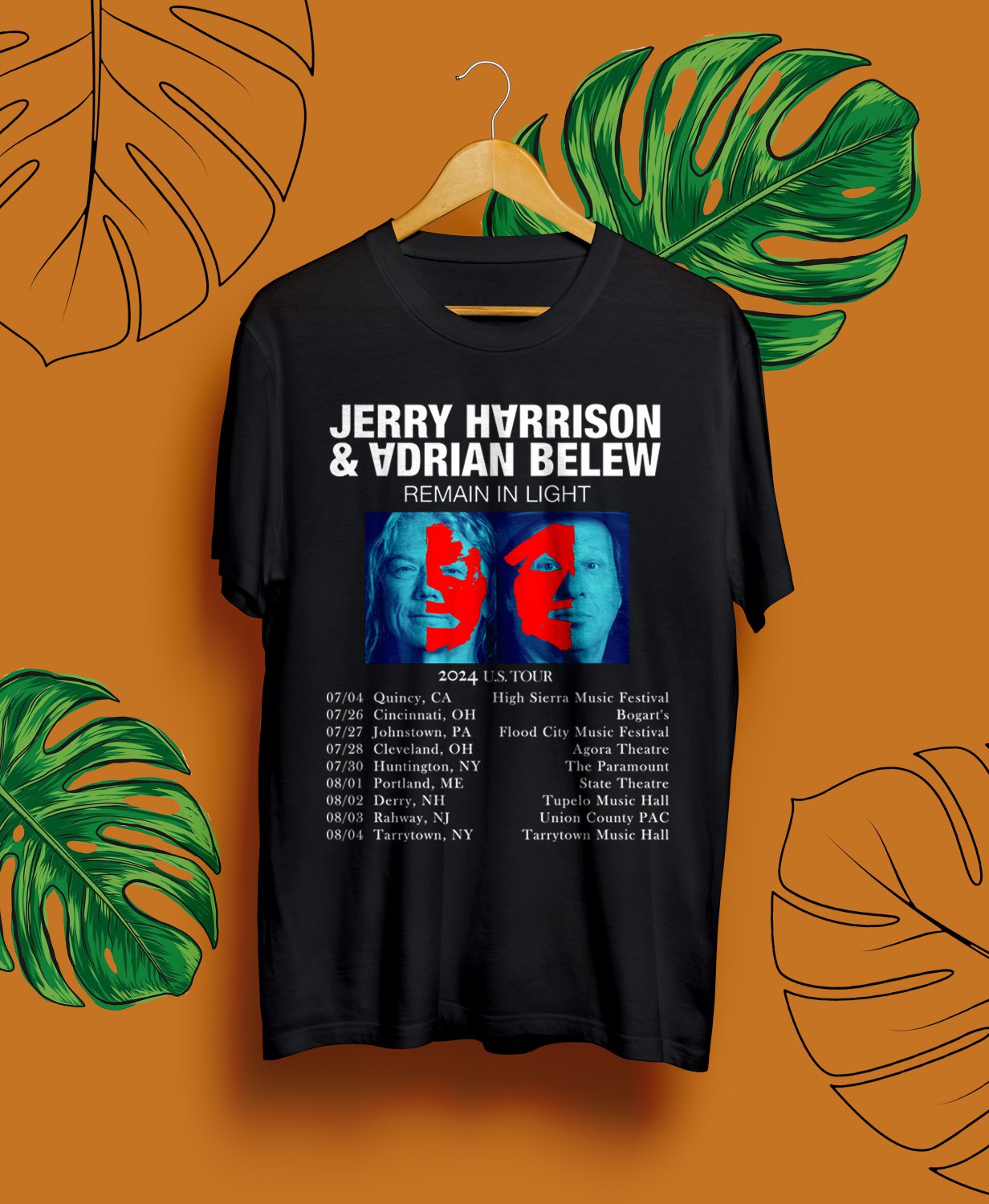 JERRY HARRISON REMAIN LIGHT SUMMER TOUR DATE 2024.JERRY HARRISON TOUR.UNISEX FRONT BLACK TEE CS81