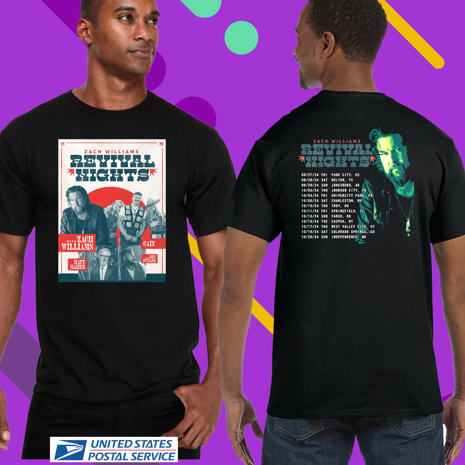 ZACH WILLIAMS REVIVAL NIGHTS FALL TOUR 2024.ZACH WILLIAMS TOUR.UNISEX BLACK TEE CS82