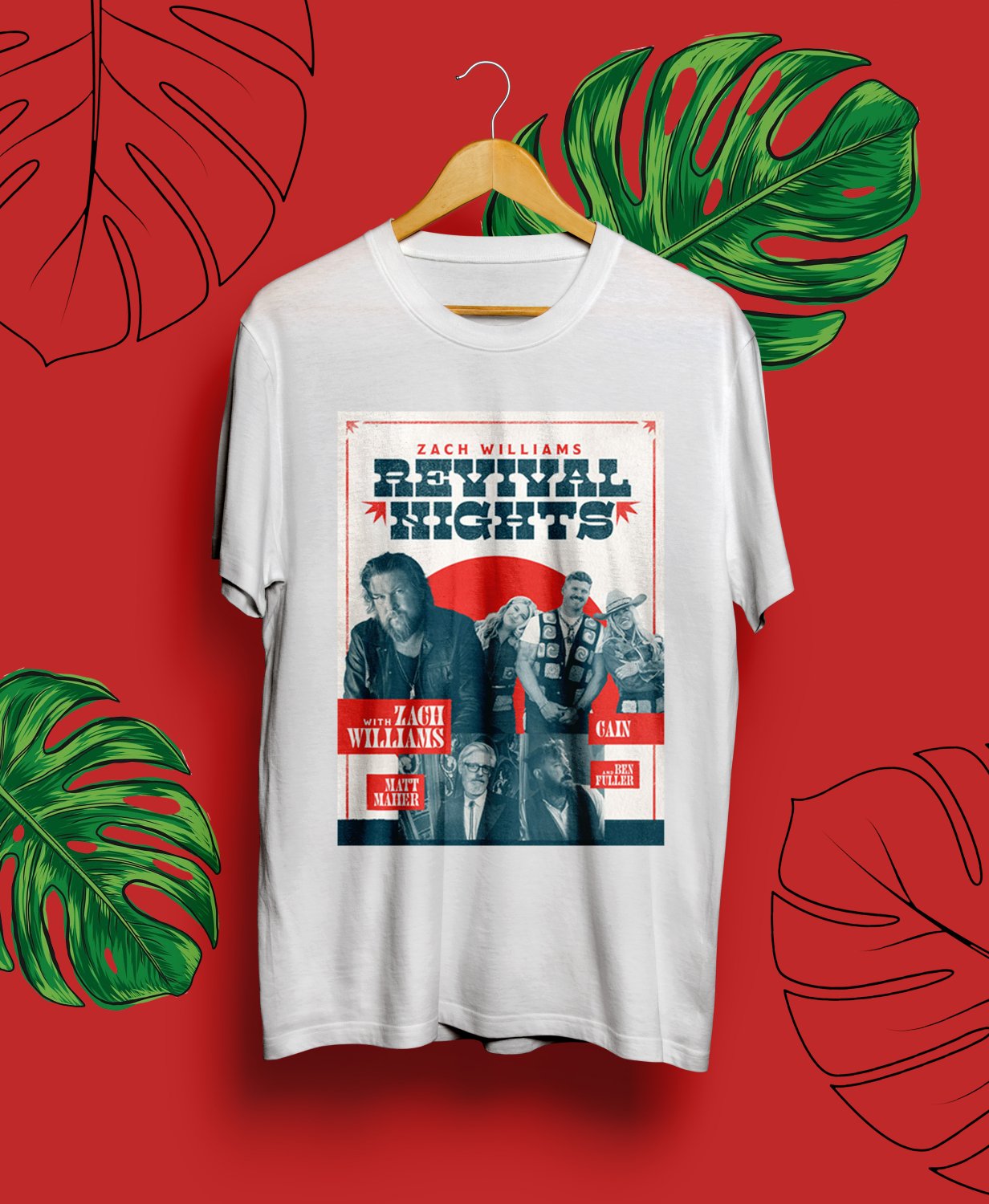 ZACH WILLIAMS REVIVAL NIGHTS FALL TOUR 2024.ZACH WILLIAMS TOUR.UNISEX FRONT WHITE TEE CS81